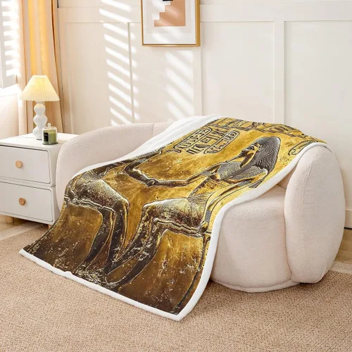 Miniatura 3 de Manta Throw con Estampado Egipcio Dorado Estilo Antiguo Egipto Manta Sherpa Patrón de Jeroglíficos del Antiguo Egipto Manta de Vellón Para Niños