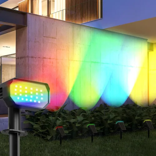 Miniatura 11 de Ensenior Focos solares para exteriores, 56 LEDs con brillo ajustable, 6500K, luces solares LED de jardín, iluminación de paisaje para Halloween