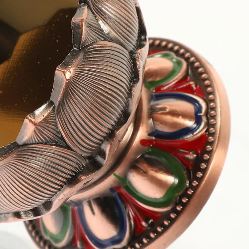 Miniatura 4 de Vaguelly Portavelas de cobre con forma de loto, soporte de luz de té de budismo, lámpara decorativa de mantequilla para el hogar y el salón de Buda