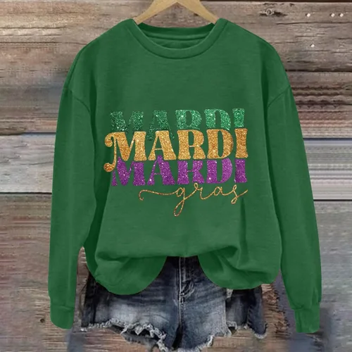 Miniatura 3 de Sudadera de Mardi para mujer, con cuello redondo, manga larga, para el día de carnaval, informal, sin botones