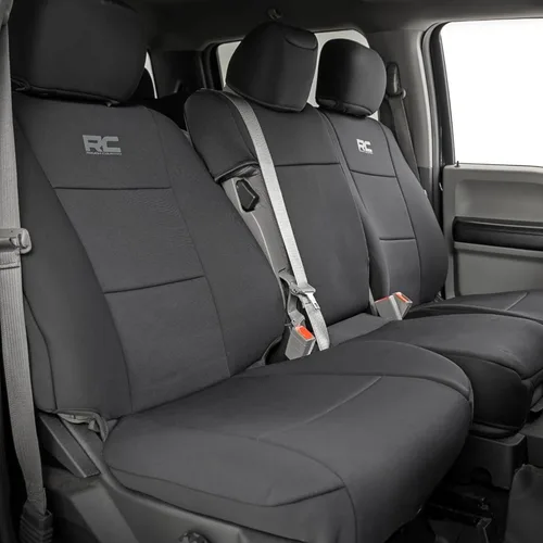 Rough Country Fundas de asiento delantero y trasero de neopreno para Ford F-150, Lightning, F-250 y F-350 (2015-2026) Crew Cab con asiento delantero