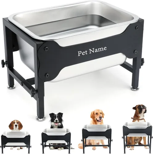 Miniatura 8 de Cuenco elevado de agua para perros de 1.25 galones, 4 cuencos elevados de acero inoxidable ajustables de altura con soporte, cuenco de agua