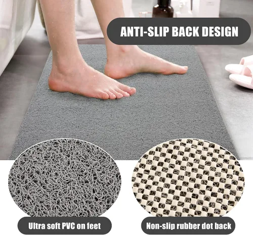 Miniatura 4 de HOMBYS 47 x 32 Alfombrilla extra grande para cabina de ducha y bañera, alfombrilla antideslizante para baño, alfombrillas de loofah de PVC para Gris