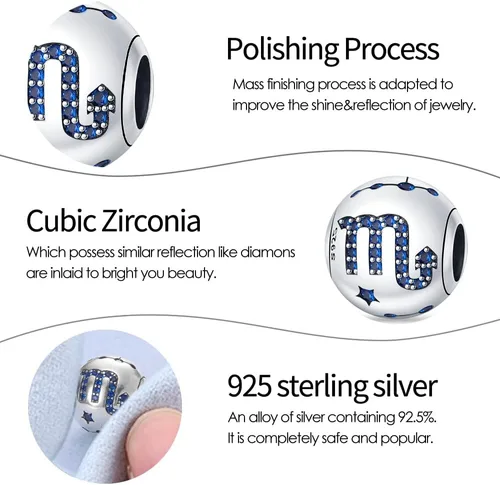 Miniatura 77 de Pandach 12 dijes de cumpleaños con signo del zodiaco de plata de ley 925 con piedra natal para mujer, pulsera, collar, pulsera, regalo para mujeres