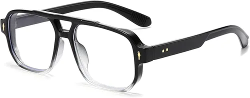 Miniatura 15 de PORADAY Gafas de Bloqueo de Luz Azul para Mujeres y Hombres Estilo Retro Cuadrado de los Años 70 Gafas de Aviador Gafas Rectangulares para A1 negro