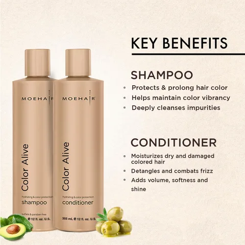 Miniatura 3 de MOEHAIR Color Alive - Juego de champú y acondicionador – 12 onzas líquidas Aumenta la vibrancia, el brillo y la textura Color de cabello a