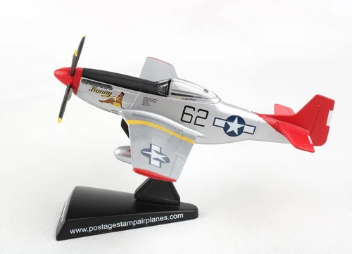 Miniatura 5 de P-51D Mustang Bunny Red Tail 1/100 Modelo de avión fundido a presión – Aviones de combate Tuskegee WWII WWII Coleccionables con soporte