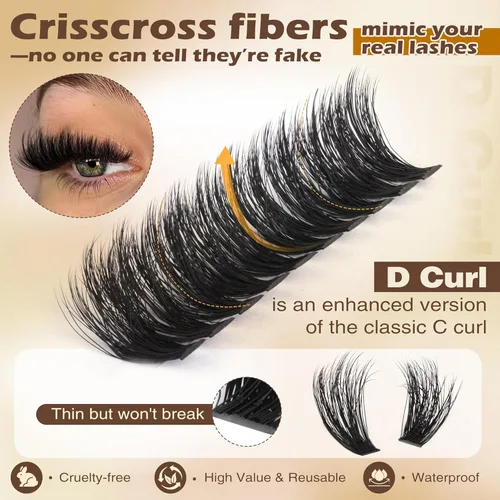 Miniatura 6 de Kit de extensión de pestañas Focipeysa, kit de extensión de pestañas gruesas, racimos de pestañas de volumen esponjoso de 10-18 mm, 200D pestañas