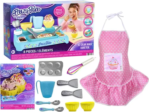 Easy Bake - Máquina para hacer helados con bandeja de congelación, espátulas, cuencos, utensilios, delantal, mezcla de helado con coberturas,