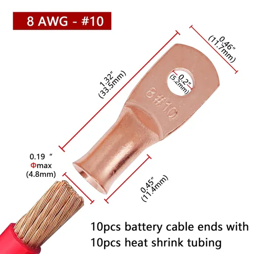 Miniatura 12 de TKDMR - Kit de 264 piezas de extremos de cable de batería, 132 piezas de terminales de anillo de lengüetas de cable de cobre resistentes AWG 8 6 4 2