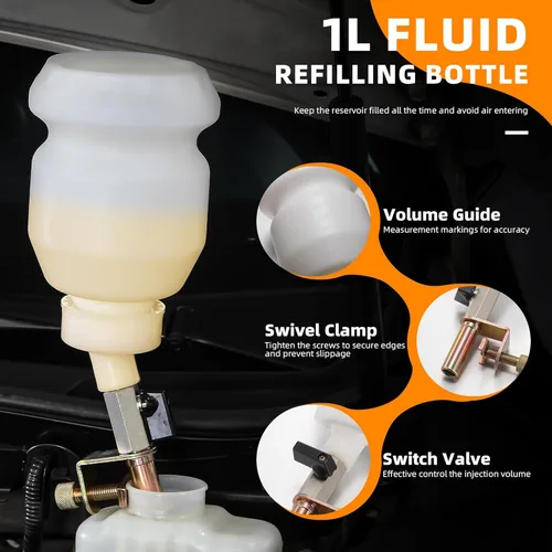 Miniatura 3 de FOUR UNCLES Kit de bomba de vacío de purga de frenos - Extractor neumático de líquido de frenos con botella de recarga de 1 litro para purga