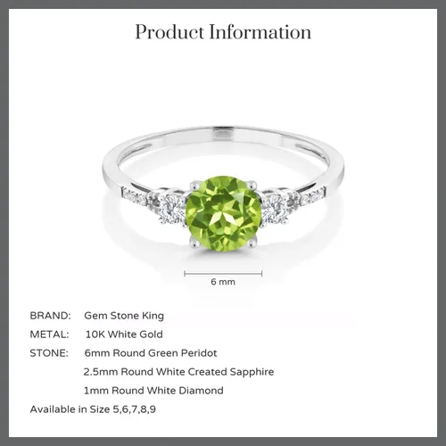 Miniatura 127 de Gem Stone King Anillo de compromiso de 3 piedras preciosas redondas de oro blanco de 10 quilates con piedra natal de 0.236 in con piedra natal