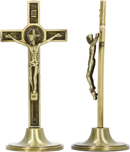 Crucifijo cruzado para pared y mesa de aleación de crucifijo católico vertical, cruces de cruz cristiana de pie, altar de mesa, con base extraíble