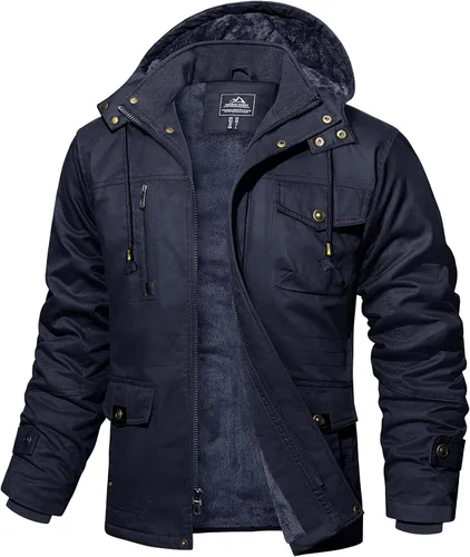 Miniatura 13 de MAGCOMSEN Chaqueta de invierno para hombre, con forro polar de algodón, chaquetas cálidas para trabajo, abrigos militares con 6 bolsillos
