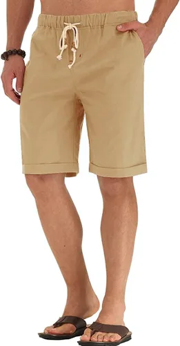 Miniatura 27 de Sailwind Pantalones cortos de lino para hombre, pantalones cortos casuales de playa con cordón