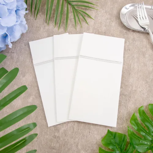 Miniatura 8 de Nervure 100 Piezas Servilletas de Papel Plateadas con Bolsillo Integrado para Cubiertos - Servilletas Desechables Preplegadas Blancas y Plateadas