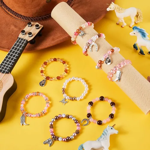 Miniatura 5 de Sureio 9 pulseras de cuentas occidentales para fiestas, regalos de Navidad para adultos, dije de caballo y bota, pulseras para amantes