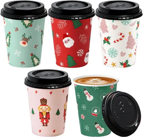 Miniatura 11 de Fit Meal Prep Paquete de 100 tazas de café desechables de 10 onzas con tapas, vasos de papel de primera calidad, tazas de café caliente a prueba