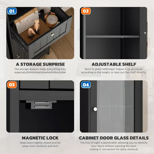 Miniatura 5 de INTERGREAT 67" Tall Bathroom Cabinet, Storage Cabinet with 2 Doors & 1 Drawer, Bathroom Storage Cabinets with Adjustable Shelves, for Living Room