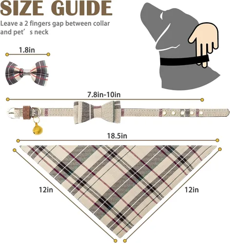Miniatura 2 de PUPTECK Juego de collar y bandana para perro, paquete de 3 pinzas ajustables para el pelo de mascotas con pajarita y campanas, piel sintética suave