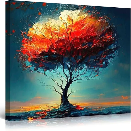 Miniatura 70 de Startonight Lienzo decorativo abstracto para pared, pintura del árbol de la vida amarillo, impresión grande estirada, moderna para dormitorio o sala