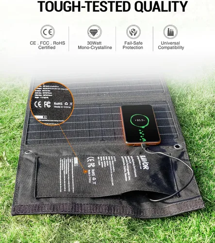 Miniatura 8 de BLAVOR Cargador solar de 30 W USB-A QC3.0 24 W USB-C DC 30 W Salidas, panel solar plegable para camping, IPX4 impermeable, cargador de batería solar