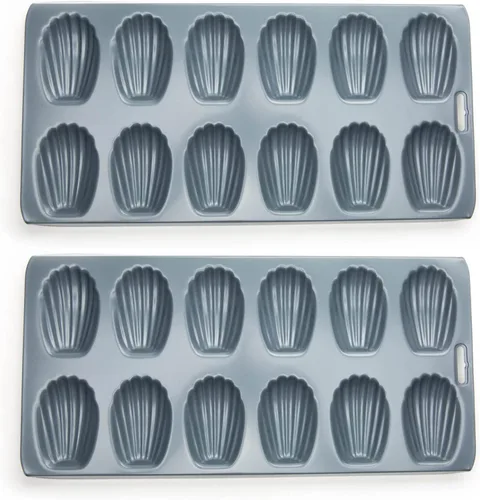 Fox Run Moldes Premium Antiadherentes para Magdalenas, Juego de 2, Acero al Carbono Gris, 12 Cavidades Gris antiadherente
