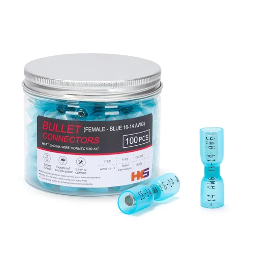 Miniatura 10 de HKS 100 conectores de bala hembra termorretráctiles – 22-16 AWG rojo – Terminales de engarce de cobre estañado – impermeables y aislados