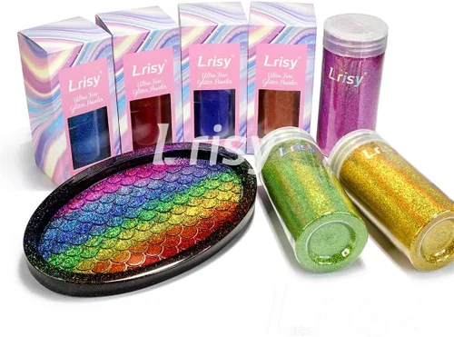 Miniatura 7 de Lrisy - Polvo holográfico de purpurina extrafina con tapa agitadora, lentejuelas con purpurina para resina epoxi, slime, vasos, uñas y artes de Rojo