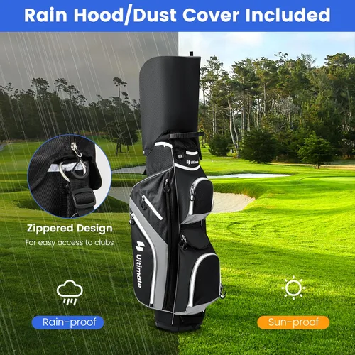 Miniatura 5 de Bolsa de carrito de golf Tangkula con divisores superiores de 14 vías, bolsa ligera para palos de golf con 9 bolsillos, bolsa con enfriador, soporte