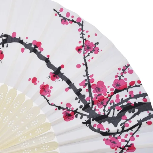 Miniatura 4 de Hotop 2 abanicos de mano plegables de seda con marcos de bambú para mujeres, color rosa y azul, portátil, artesanías chinas para bailar, accesorios