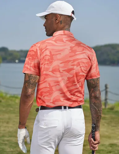 Miniatura 113 de TAPULCO Camisetas tipo polo de secado rápido para hombre, diseño de camuflaje, atléticas, ligeras, transpirables, casuales, para golf