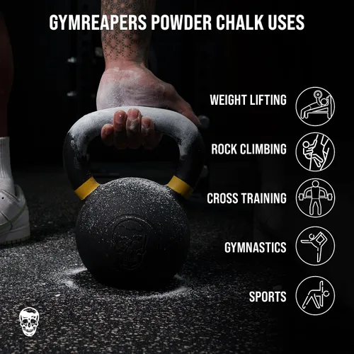 Miniatura 4 de Gymreapers Tiza para gimnasio, tiza en polvo atlética para máximo agarre, tiza de carbonato de magnesio para levantamiento de potencia