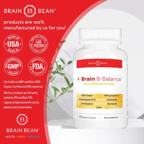 Miniatura 8 de Brain B Balance: Multivitamínico metilado - Fórmula neurobalance del complejo B metilado - Metilfolato apoya el estado de ánimo.Mind.Memory - 60