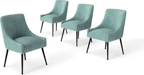 Miniatura 20 de Juego de 2 sillas de comedor de terciopelo, sillas tapizadas beige para sala de estar con patas de metal negro, sillas decorativas modernas