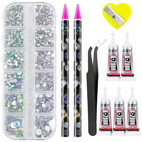 Miniatura 10 de Canvalite 5000 diamantes de imitación de resina para manualidades con pegamento de joyería B7000 de 0.3 fl oz, 1 caja de cristales de diamante