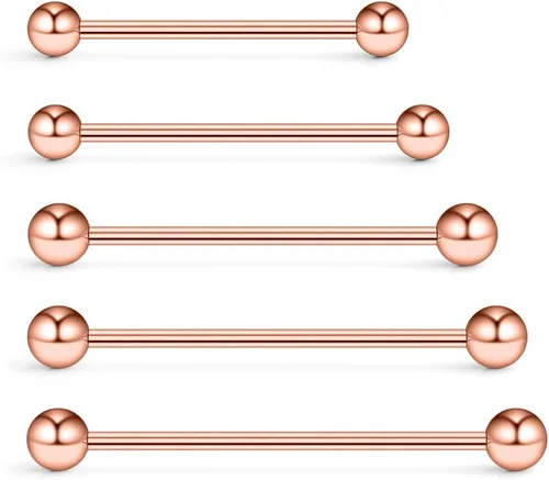 Miniatura 5 de Ruifan 5 aretes industriales para cartílago de barra de calibre 14, joyería de piercing corporal de 1.102 in, 1.260 in, 1.378 in, 1.496 in, 1.575 in