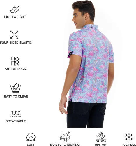 Miniatura 57 de DEOLAX Camisa de golf para hombre, con estampado de moda, atlética, de manga corta, clásica, casual, ajuste seco, suave, para hombres