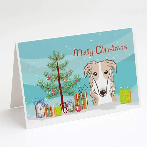 Miniatura 62 de Caroline's Treasures BB1616GCA7P - Tarjetas de felicitación y sobres de árbol de Navidad y sabueso afgano, paquete de 8 tarjetas en blanco