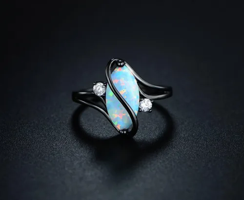 Miniatura 4 de Barzel - Anillo chapado en oro rosado y oro blanco con rubí sintético, ópalo de fuego blanco y detalles en circonia cúbica