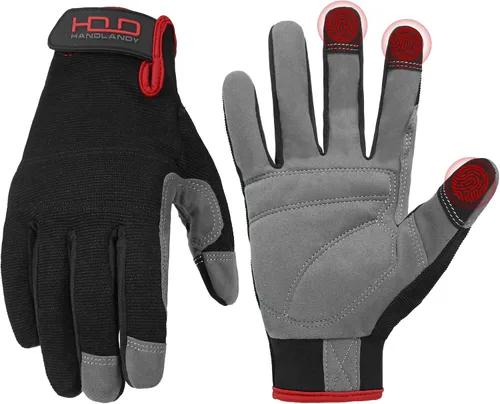 HANDLANDY Guantes de trabajo para hombre y mujer, guantes de trabajo de mecánicos de uso general con pantalla táctil, guantes de trabajo flexibles