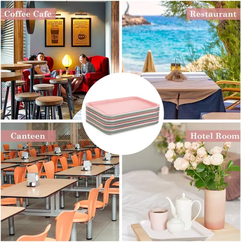 Miniatura 6 de Uiifan 20 bandejas de plástico grueso para cafetería, bandejas de servicio de comida rápida, bandejas rectangulares a granel, para restaurante