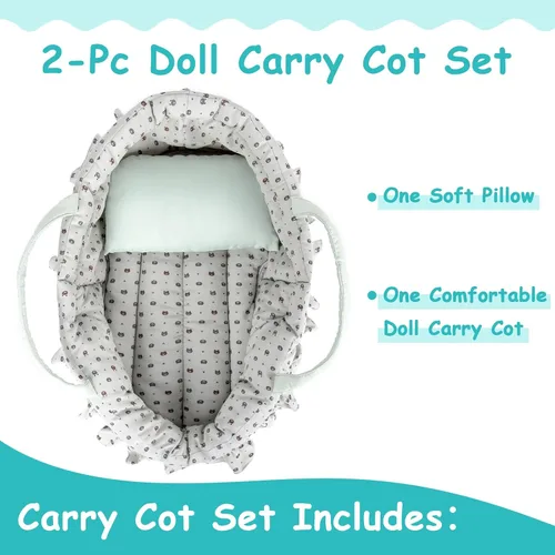 Miniatura 2 de Rakki Dolli Sweet Dreams - Juego de cuna de transporte para muñeca, incluye 1 cuna y 1 almohada, moisés de oso verde grisáceo, se adapta a muñecas