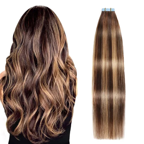 Miniatura 13 de SUYYA - Extensiones de cabello adhesivas de color borgoña; cabello humano 100 % real; extensiones de cabello adhesivas, invisibles, lacias y sin