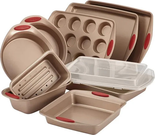 Miniatura 15 de Recipientes para horno Rachael Ray, set de 5 piezas antiadherentes, Azul agave Latte Brown con Puños Azul Agave