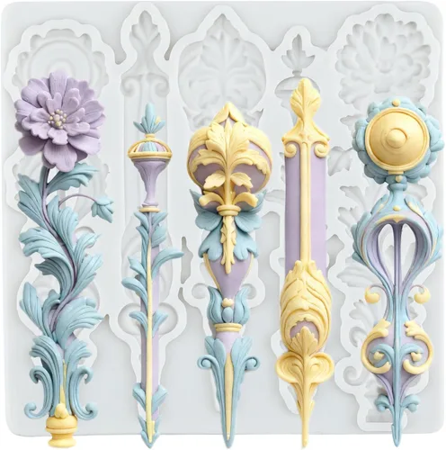 Miniatura 28 de Moldes de silicona estilo barroco con espirales, moldes de encaje, moldes de flores en relieve, molde de filigrana para decoración de pastel