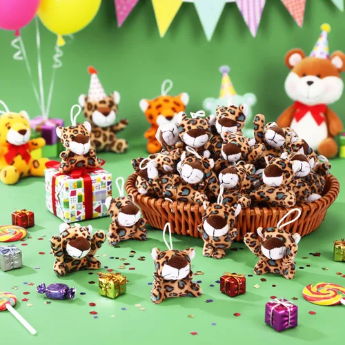 Miniatura 5 de Zhanmai 100 piezas de juguetes de peluche de guepardo a granel, lindo llavero de peluche de guepardo pequeño, recuerdos de fiesta, rellenos