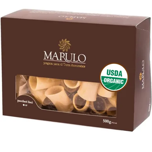Marulo Pasta orgánica italiana Paccheri, USDA Organic (1 paquete x 1.1 lb) - Pasta artesanal tradicional de bronce troquelada, producto de Campania,