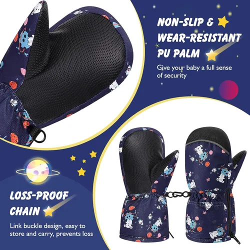 Miniatura 5 de MoKo Guantes de nieve para niños pequeños, antideslizantes, impermeables, con cremallera, de tela de terciopelo cálido, guantes de esquí para niños