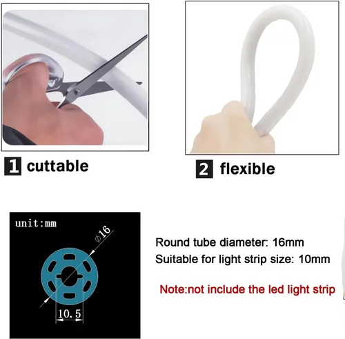 Miniatura 2 de JARBIH Tubo de neón LED redondo de 360 ° de 5M, canal difusor de silicona, cinta de tubo flexible para exteriores, cubierta de tira de luz